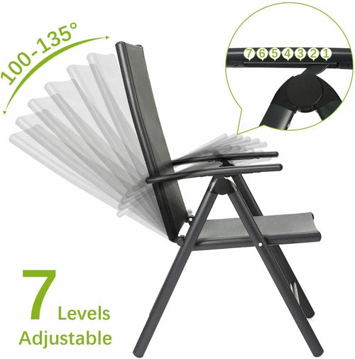 Homfa 2PC Balcony Chairs Set Garden Chairs Folding Chair 7-Way Adjustable Angle, Aluminium Camping Chair, Heavy Duty Load 150kg